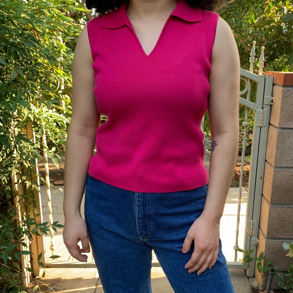 Hot Pink Collared Sweater Vest